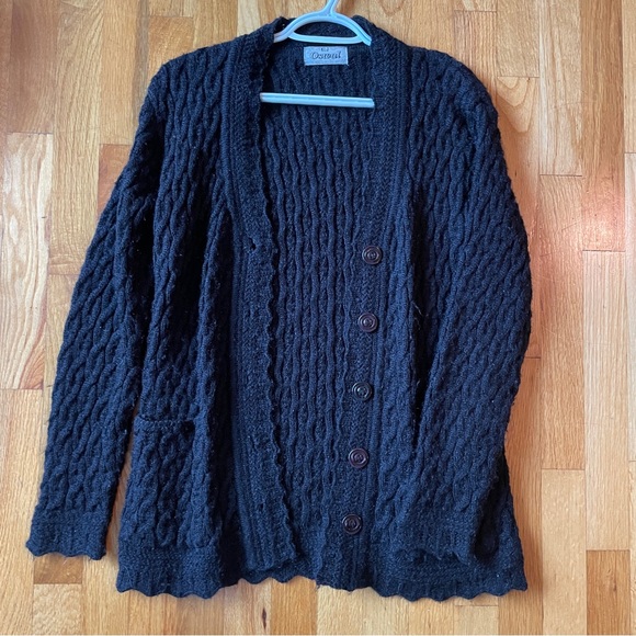 Vintage Black Cable Knit Boyfriend Cardigan Button Up Sweater by KLJ Oswal - Picture 8 of 8